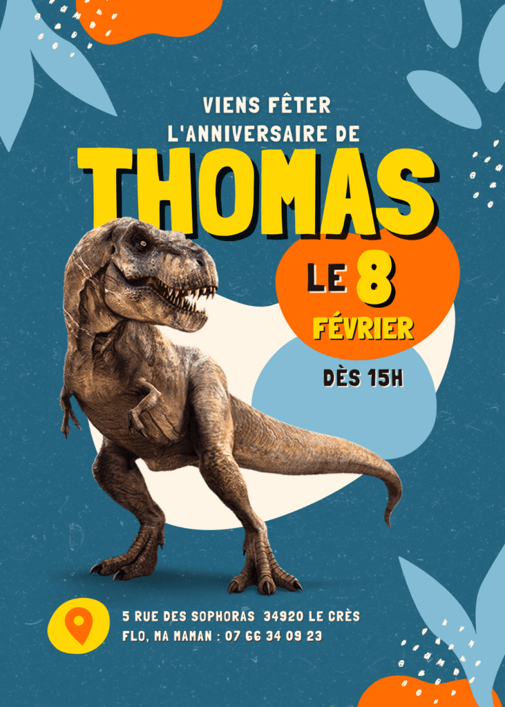Invitations d'anniversaire interactives à personnaliser - dinosaure
